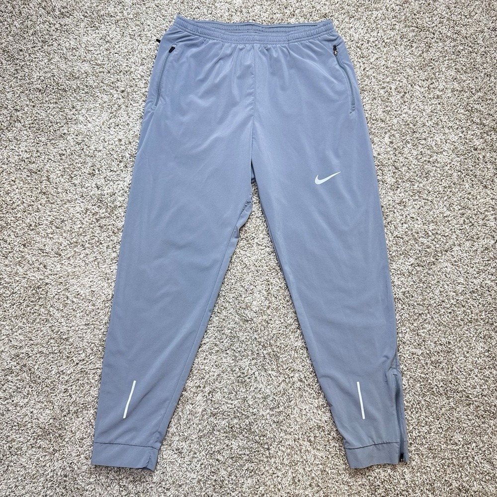 Nike Mens L Dri-FIT Flex Running Pants Gray Tapered Zip Cuff Reflective 885280